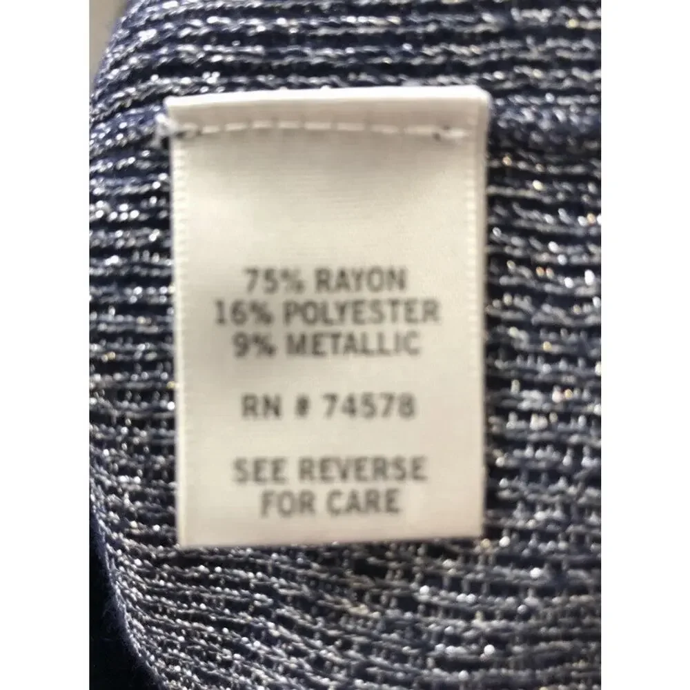 Cache Womens Y2K Metallic Knit V-Neck Sweater Navy Blue Shimmer Party Glam Sz S